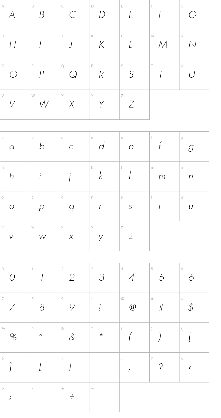 Character Map Limerick-XlightIta Font