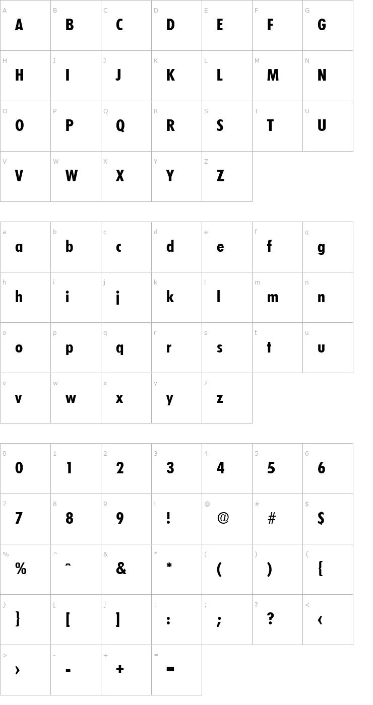 Character Map LimerickCond-Serial-Bold Font