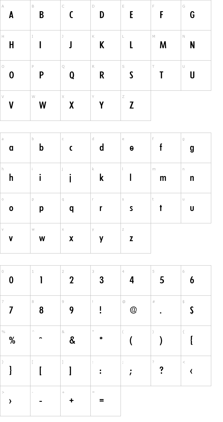 Character Map LimerickCond-Serial-Medium-Regular Font