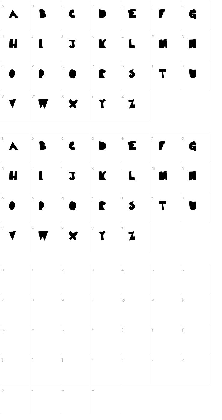 Character Map Limp Noodle Font