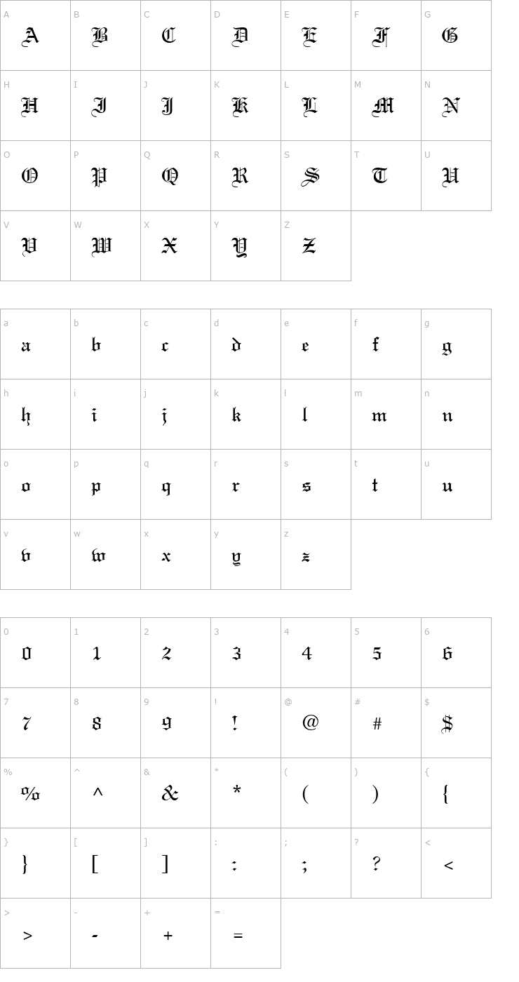 Character Map Lincoln Cyr Font