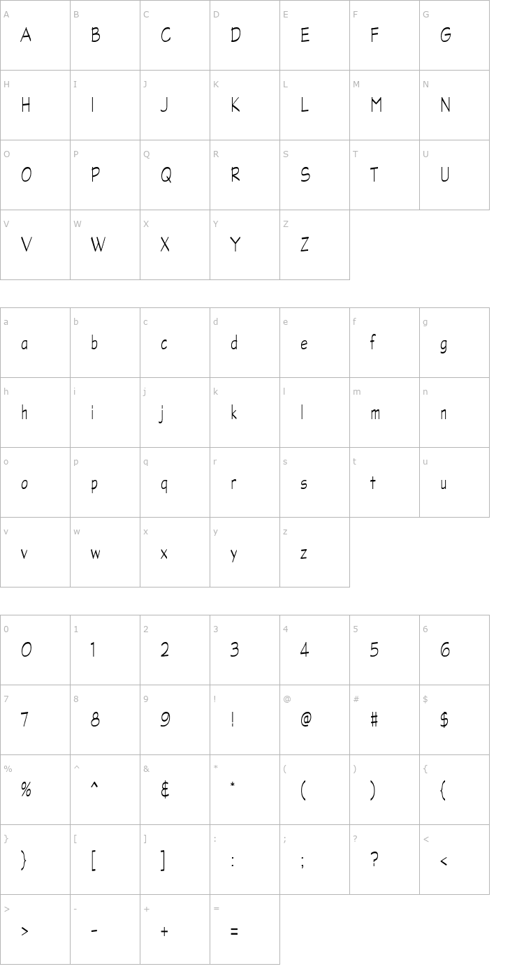 Character Map LincoyaScriptSSK Font