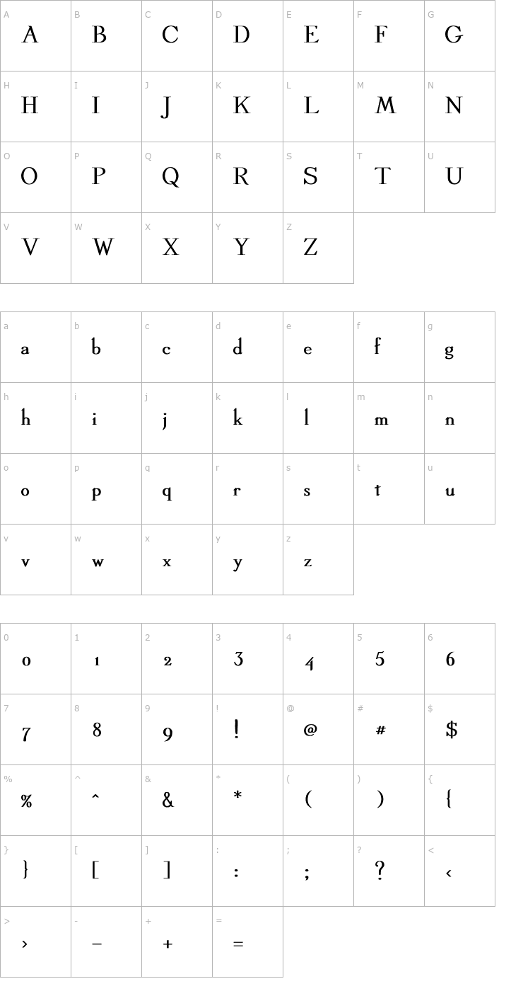 Character Map Linden Bold Font