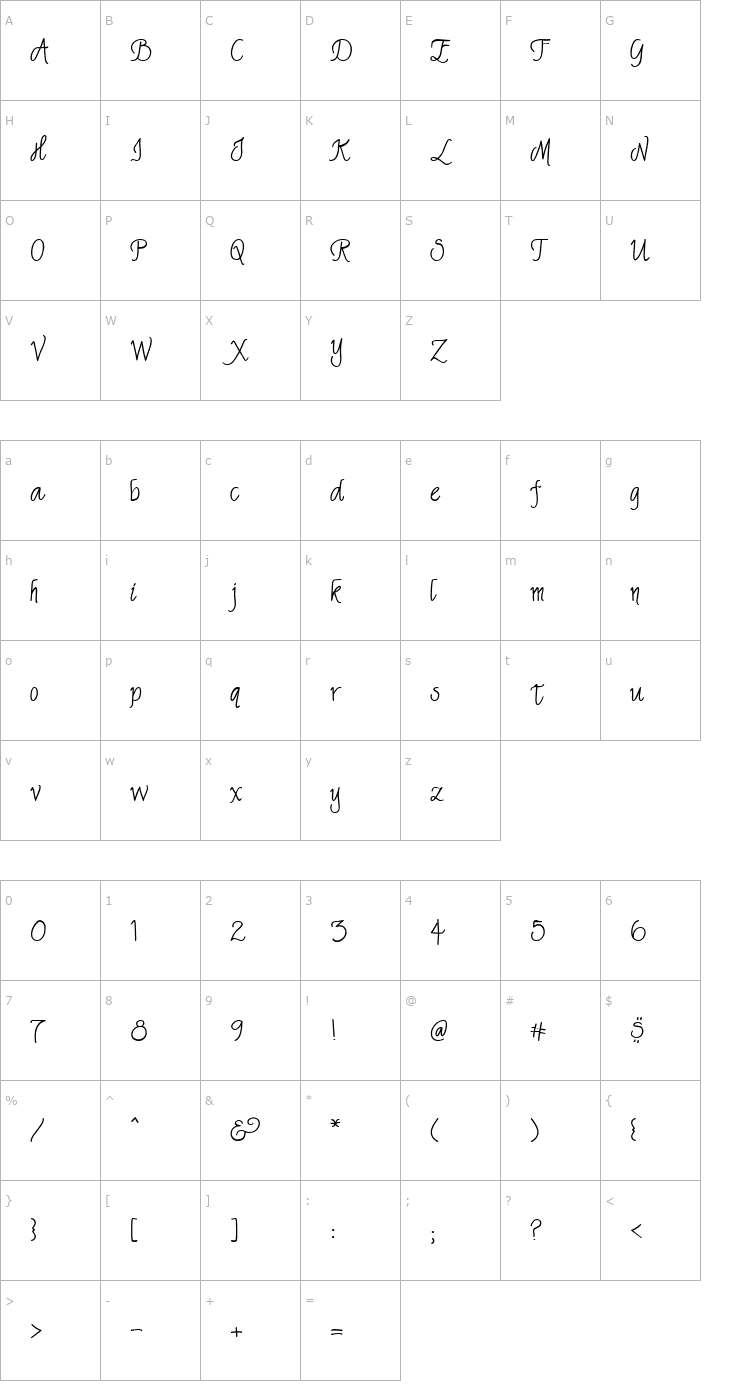 Character Map Lindsay Calligraphy Font