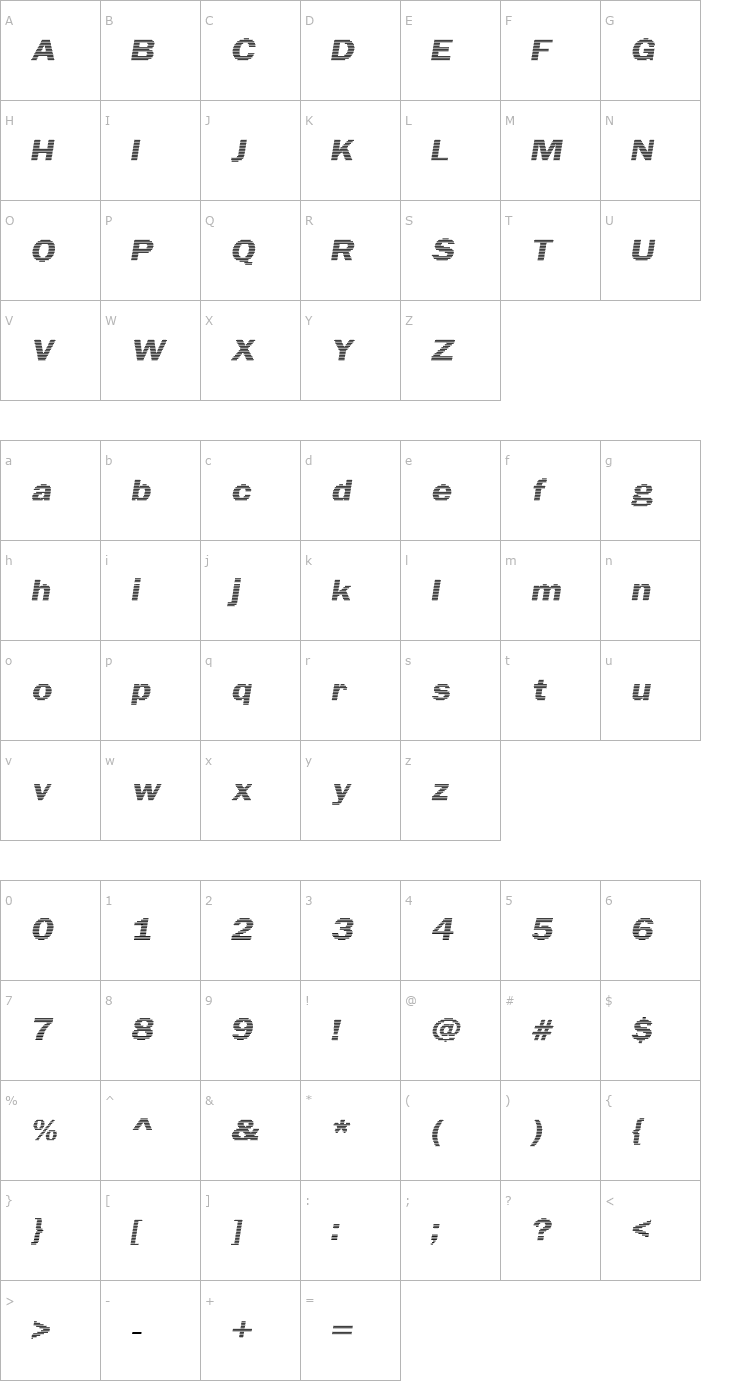 Character Map Linear Beam Font