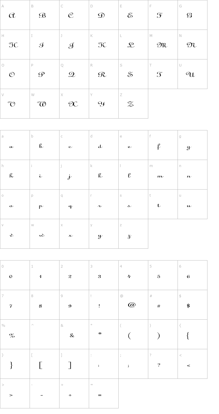 Character Map Linoscript-Light Ex Font