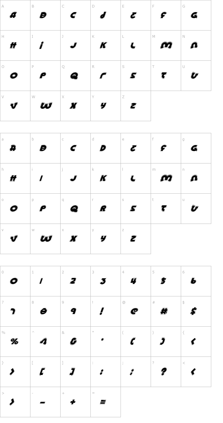 Character Map Lionel Academy Italic Font