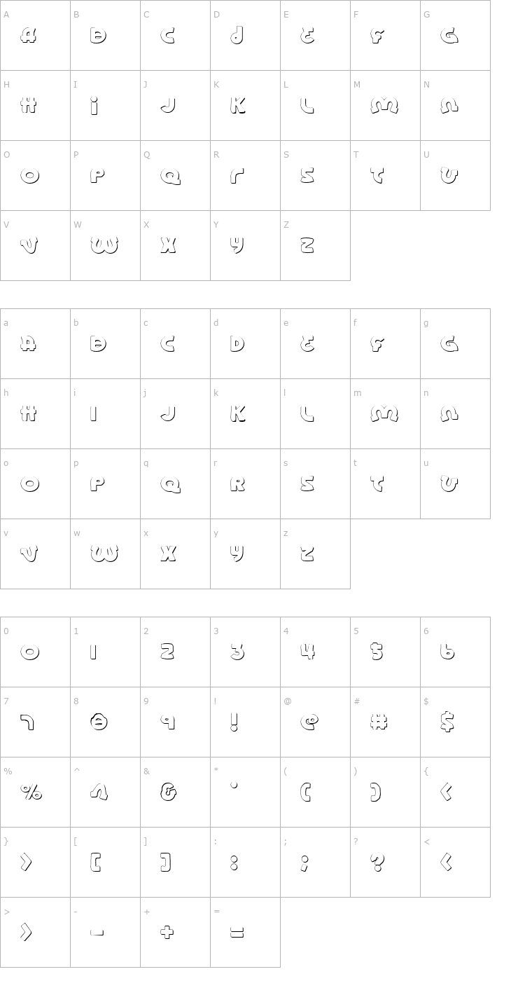 Character Map Lionel Shadow Font