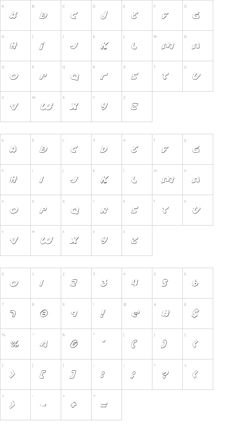 Character Map Lionel Shadow Italic Font