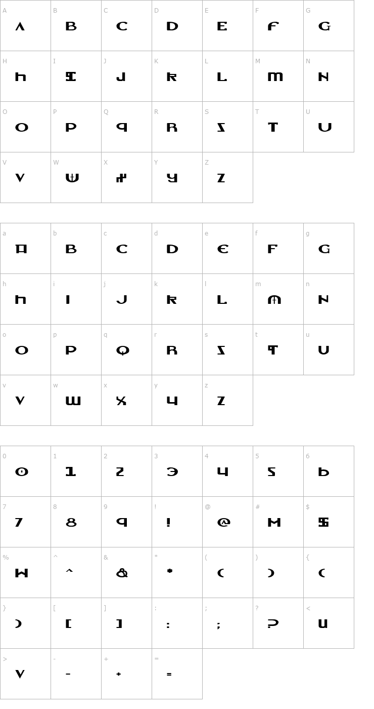 Character Map Lionheart Expanded Font