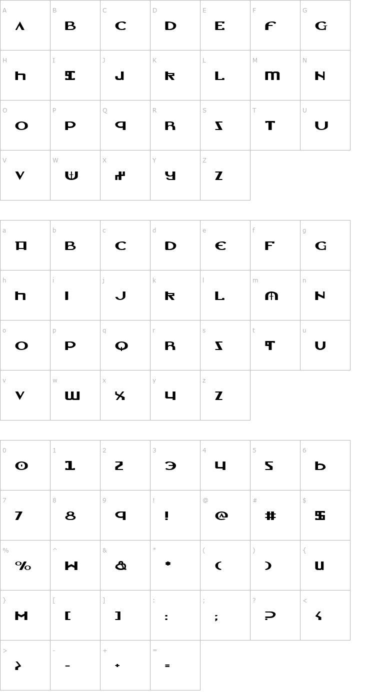Character Map Lionheart Extended Font