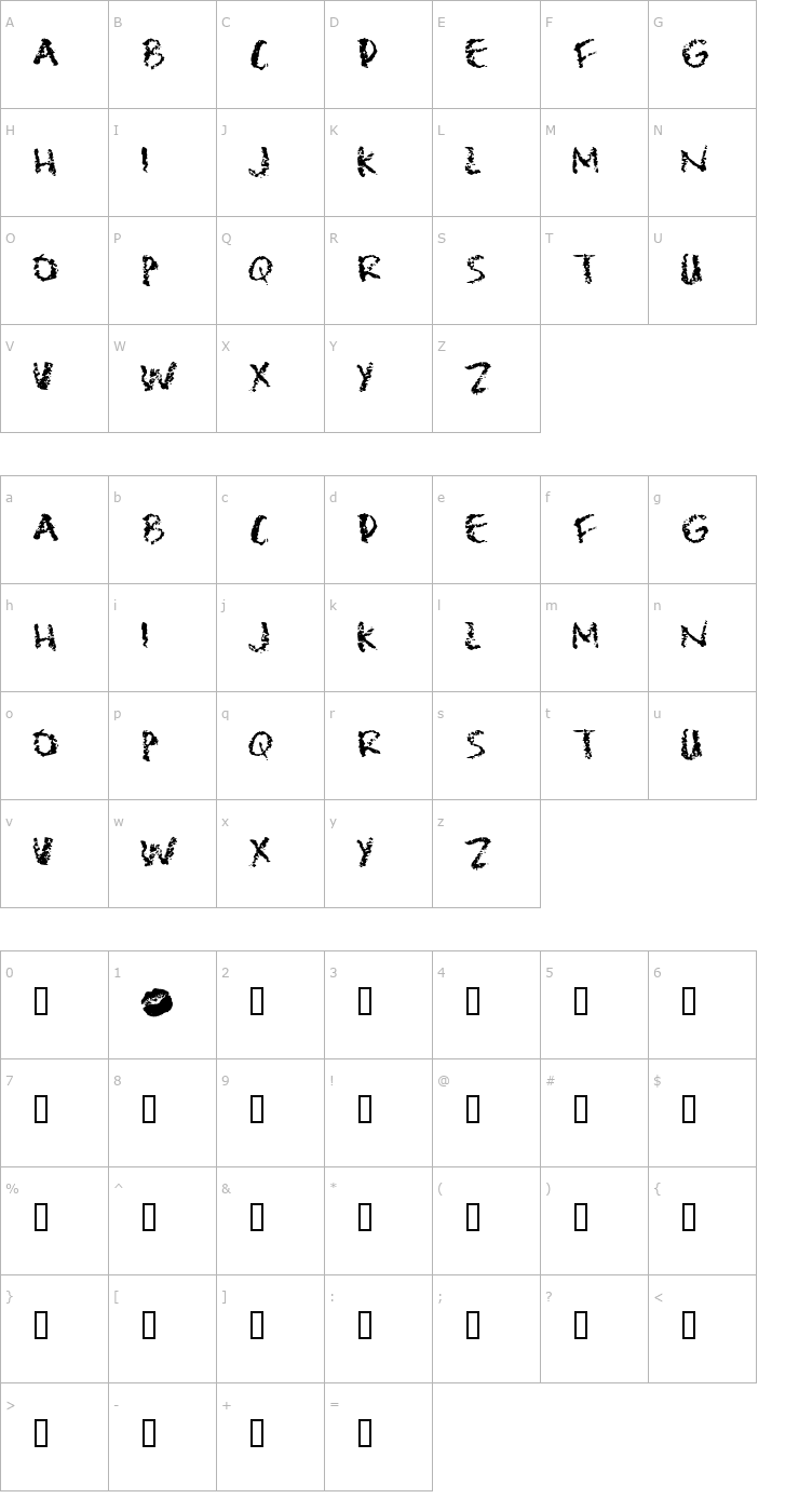 Character Map Lipstick Traces Font