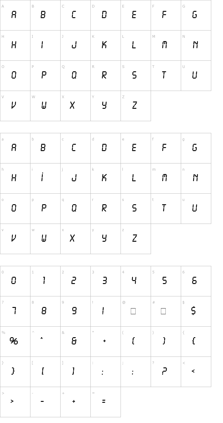 Character Map Liquid Crystal Font