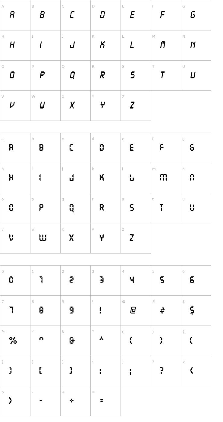 Character Map Liquid Crystal II Font