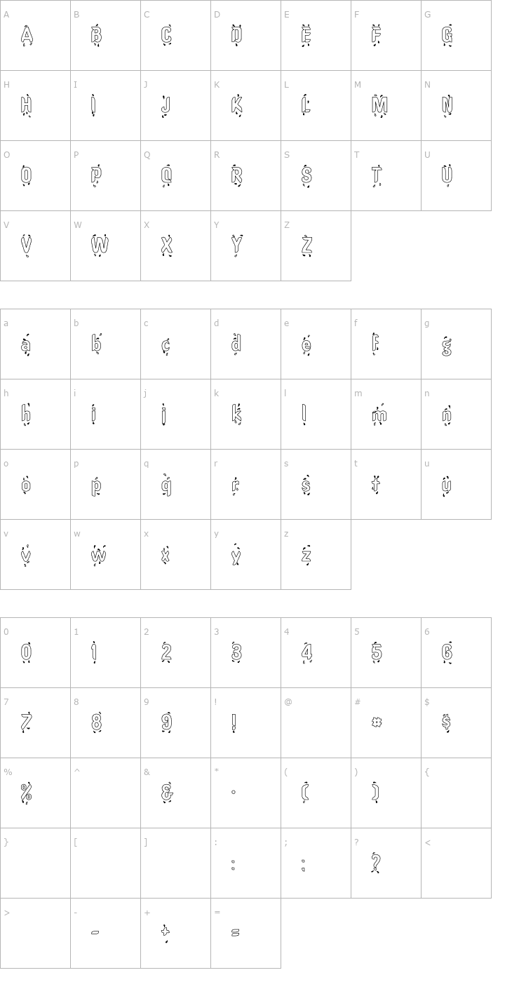 Character Map Liquid Hollow Font