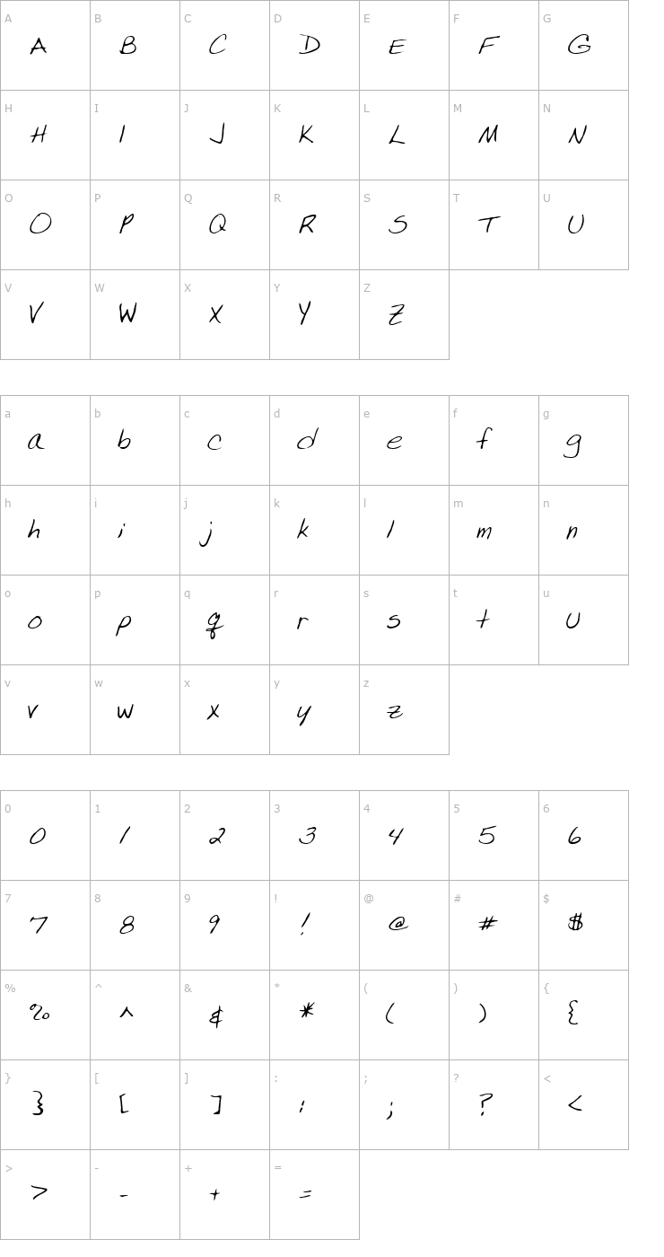 Character Map Lissa Regular Font