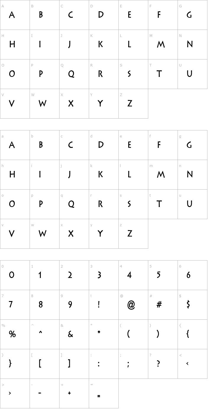 Character Map Liste Condensed Bold Font