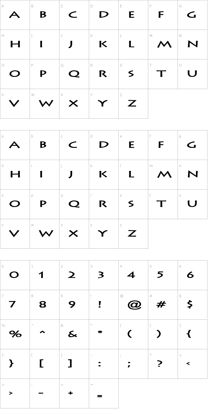 Character Map Liste Extended Bold Font