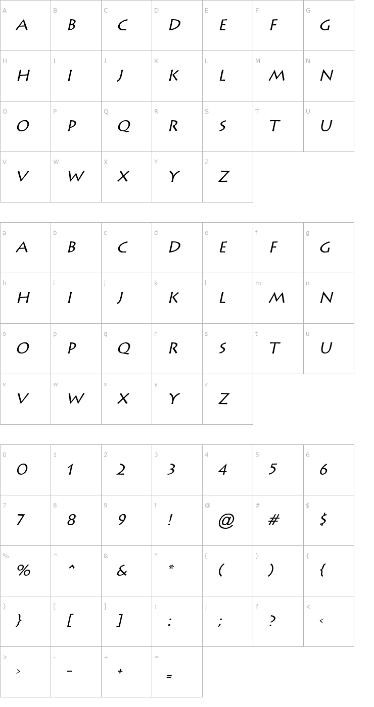 Character Map Liste Italic Font