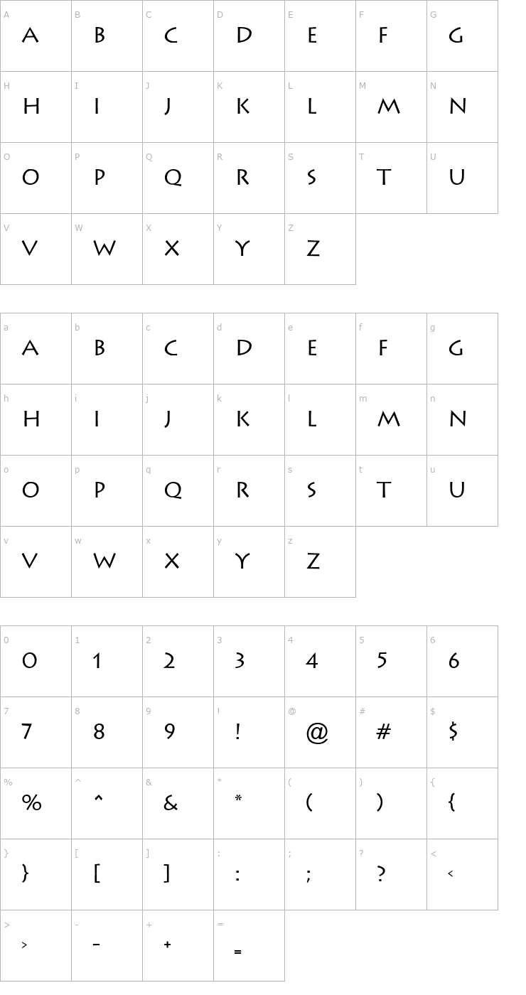 Character Map Liste Normal Font