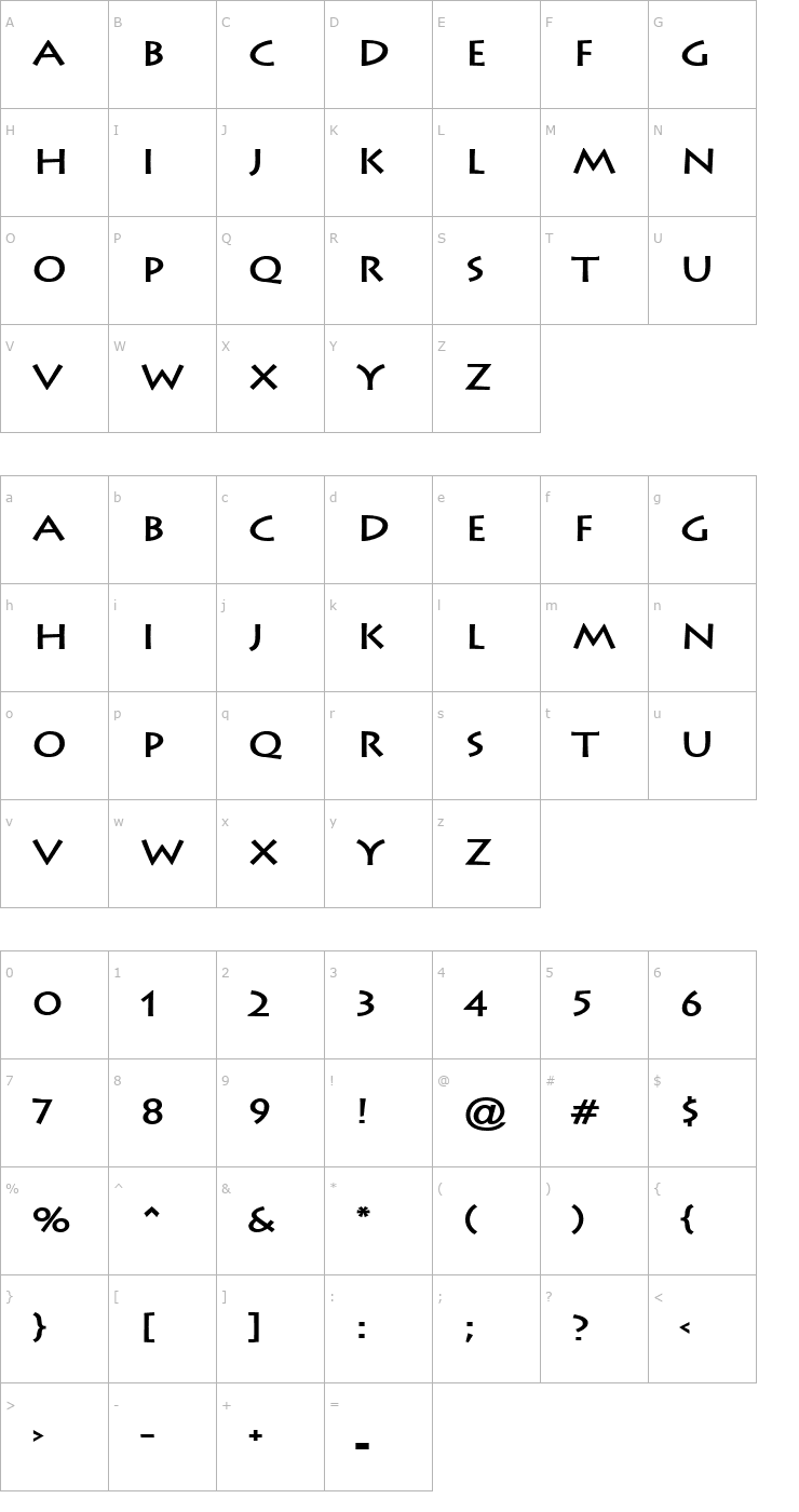 Character Map Liste Wide Bold Font