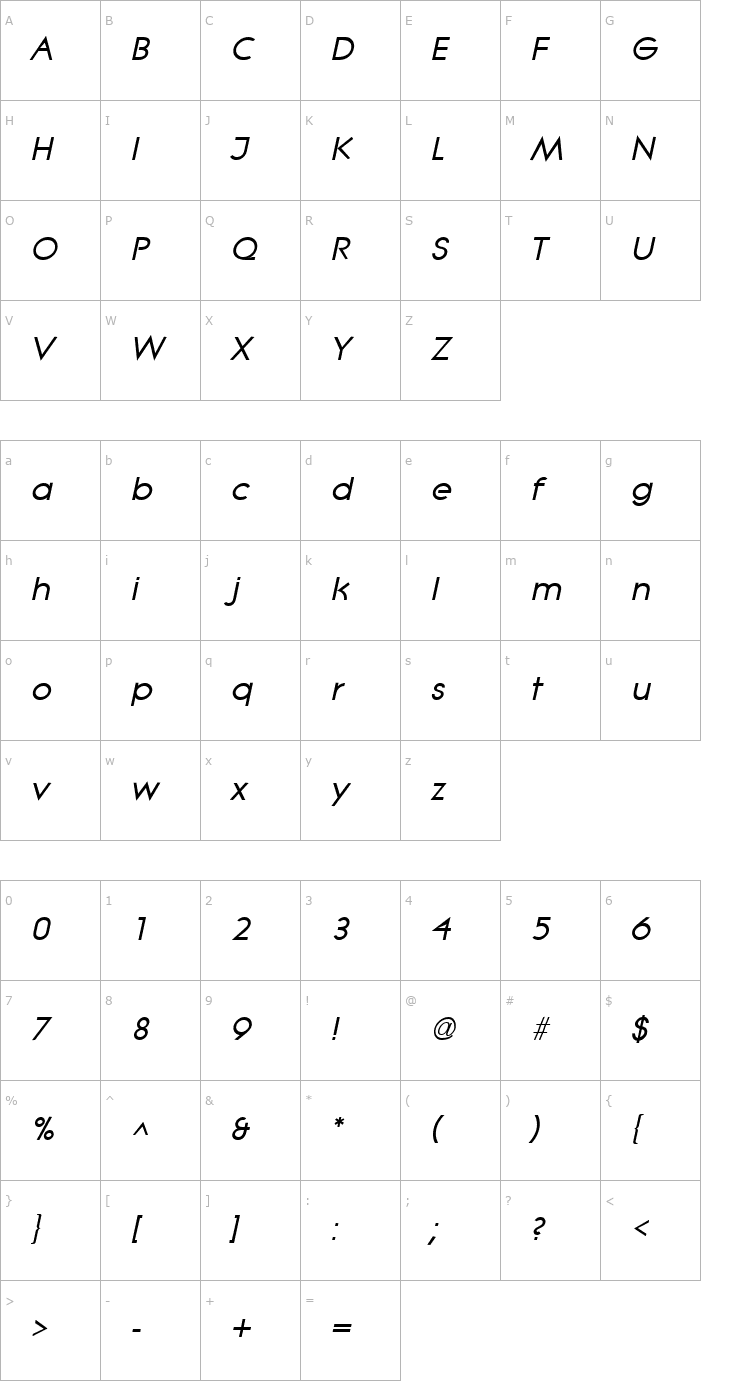 Character Map Lithe Bold Italic Font