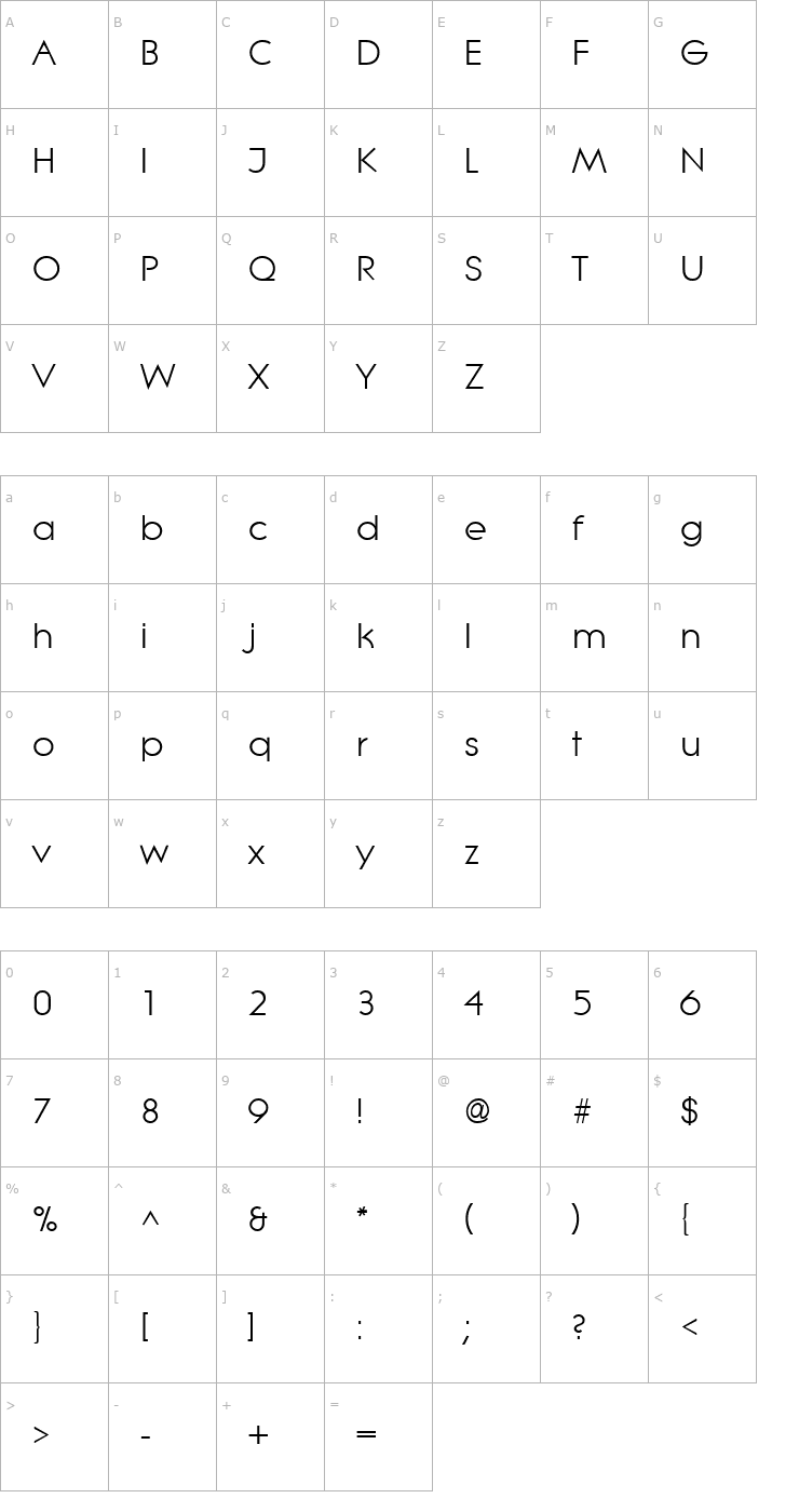 Character Map Lithe Regular Font
