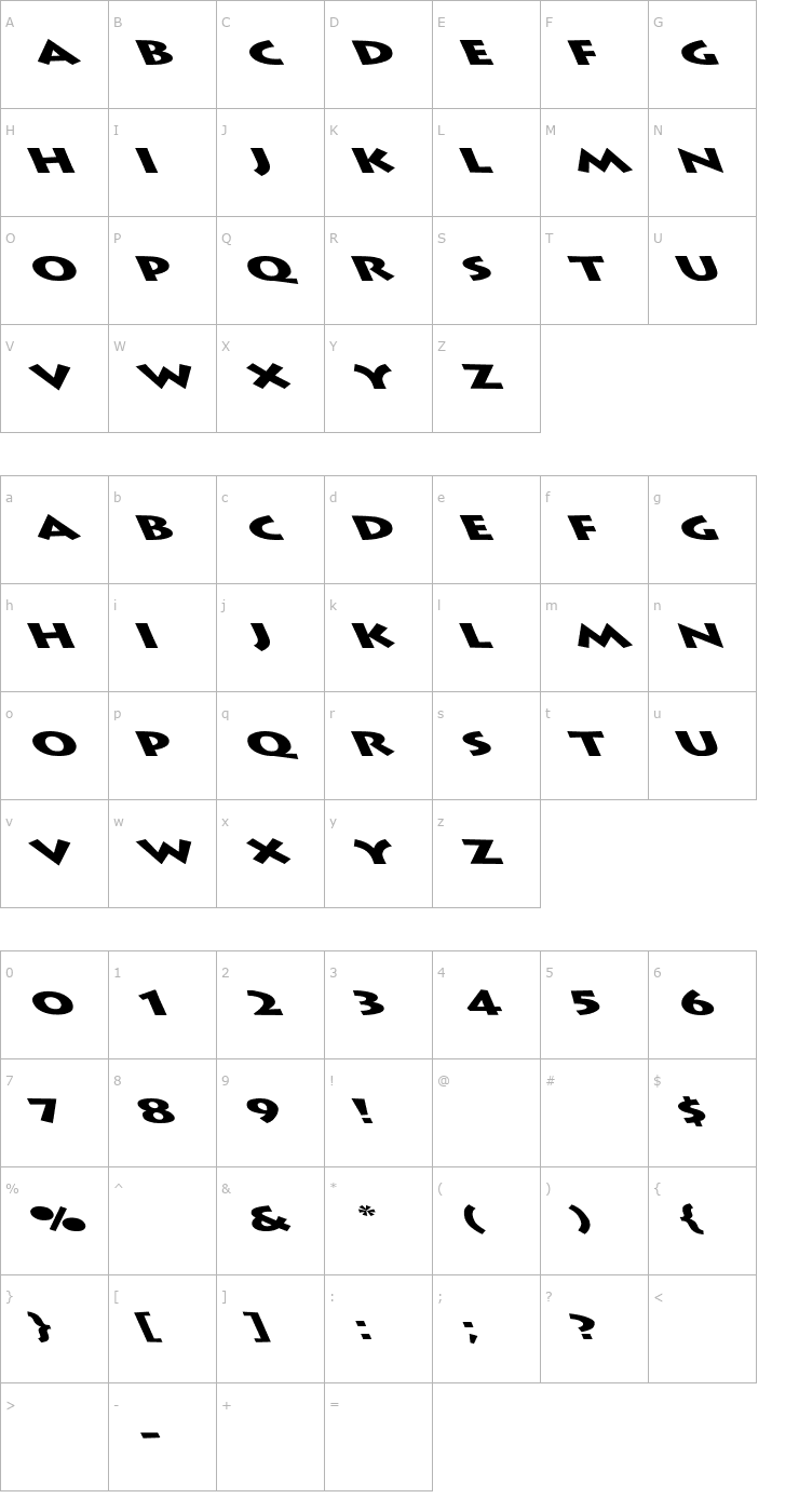 Character Map Lithograph Extended Leftie Font