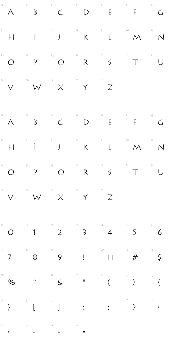 Character Map Lithograph Light Plain Font