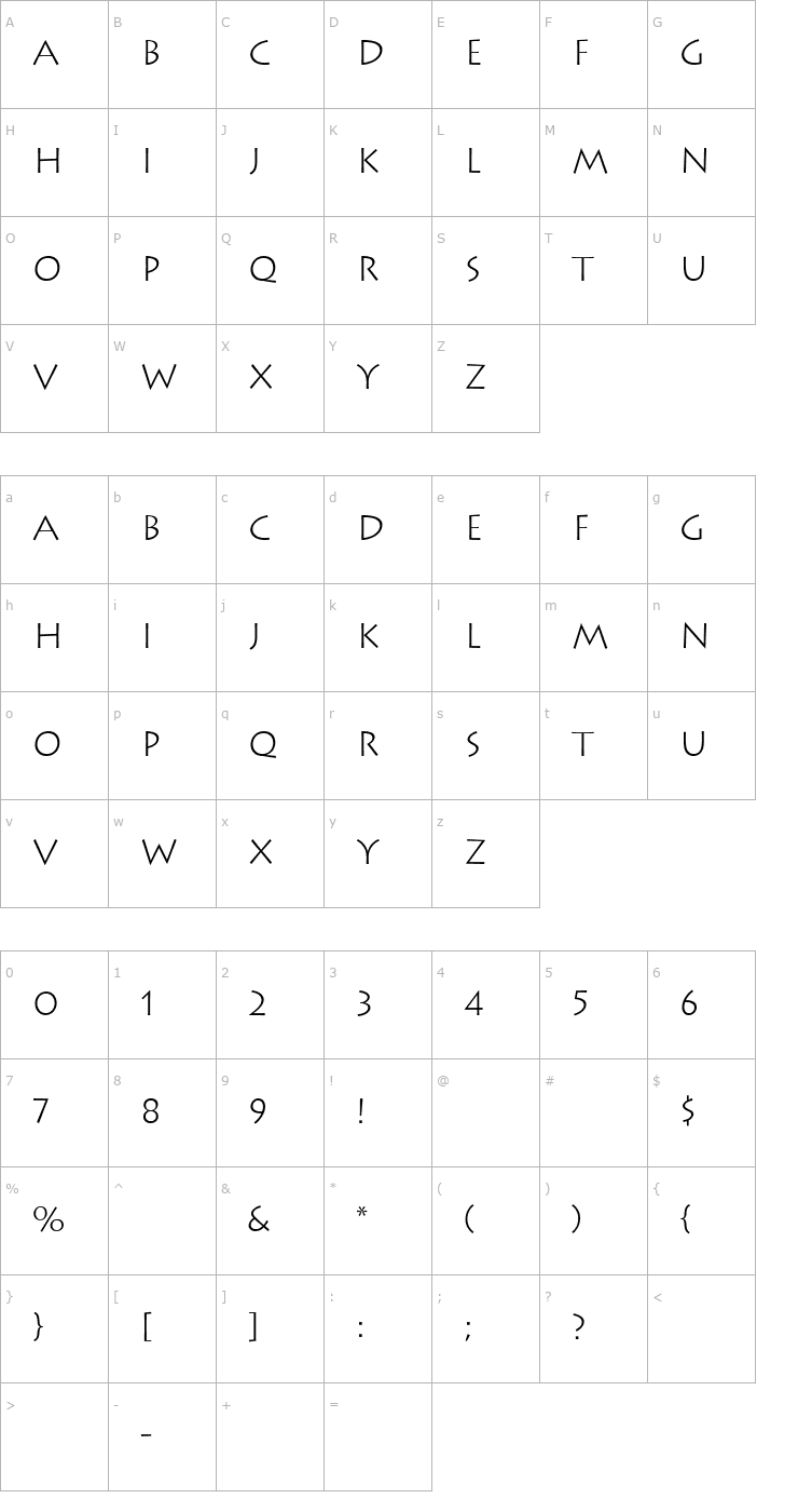 Character Map Lithos Light Font