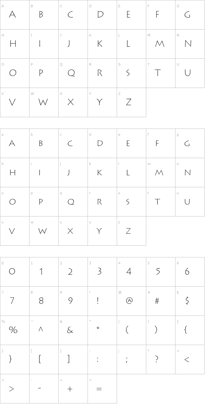 Character Map LithosPro-ExtraLight Font