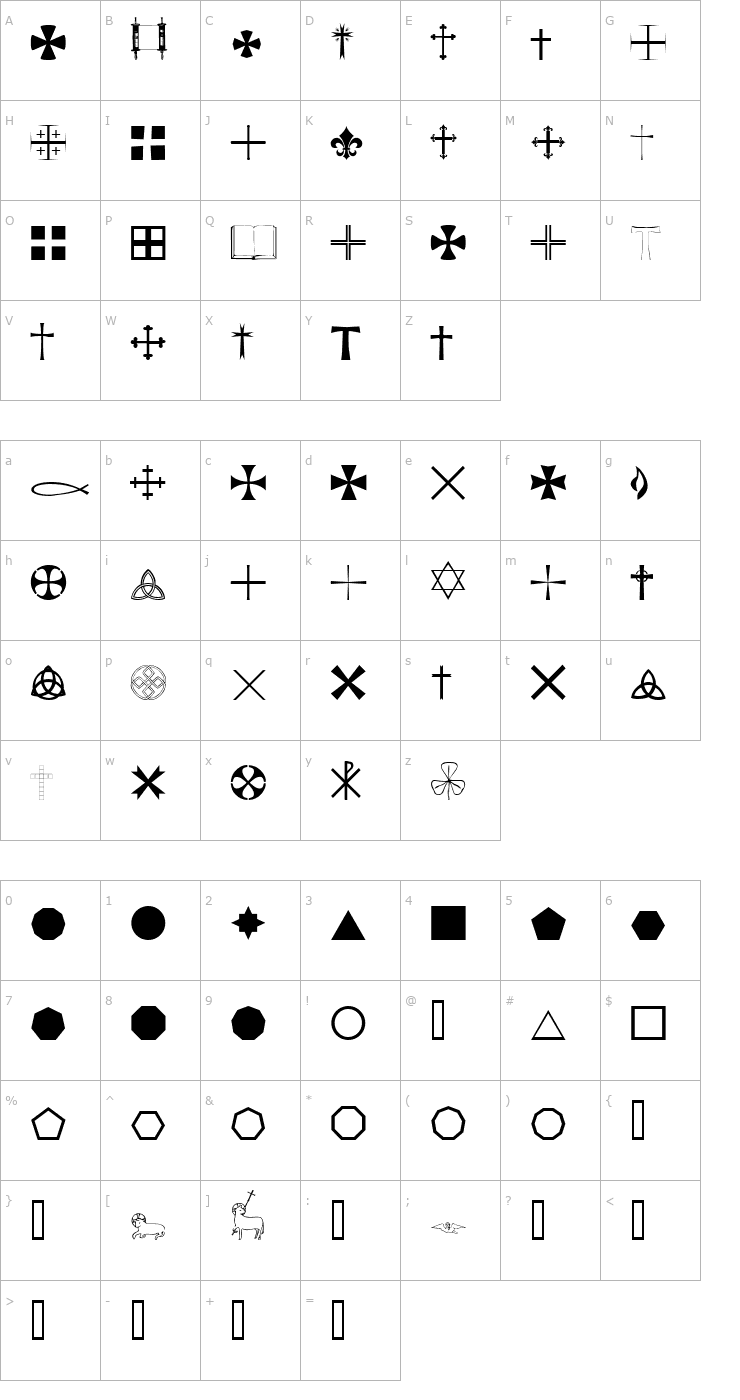 Character Map LittleGidding Plain Font