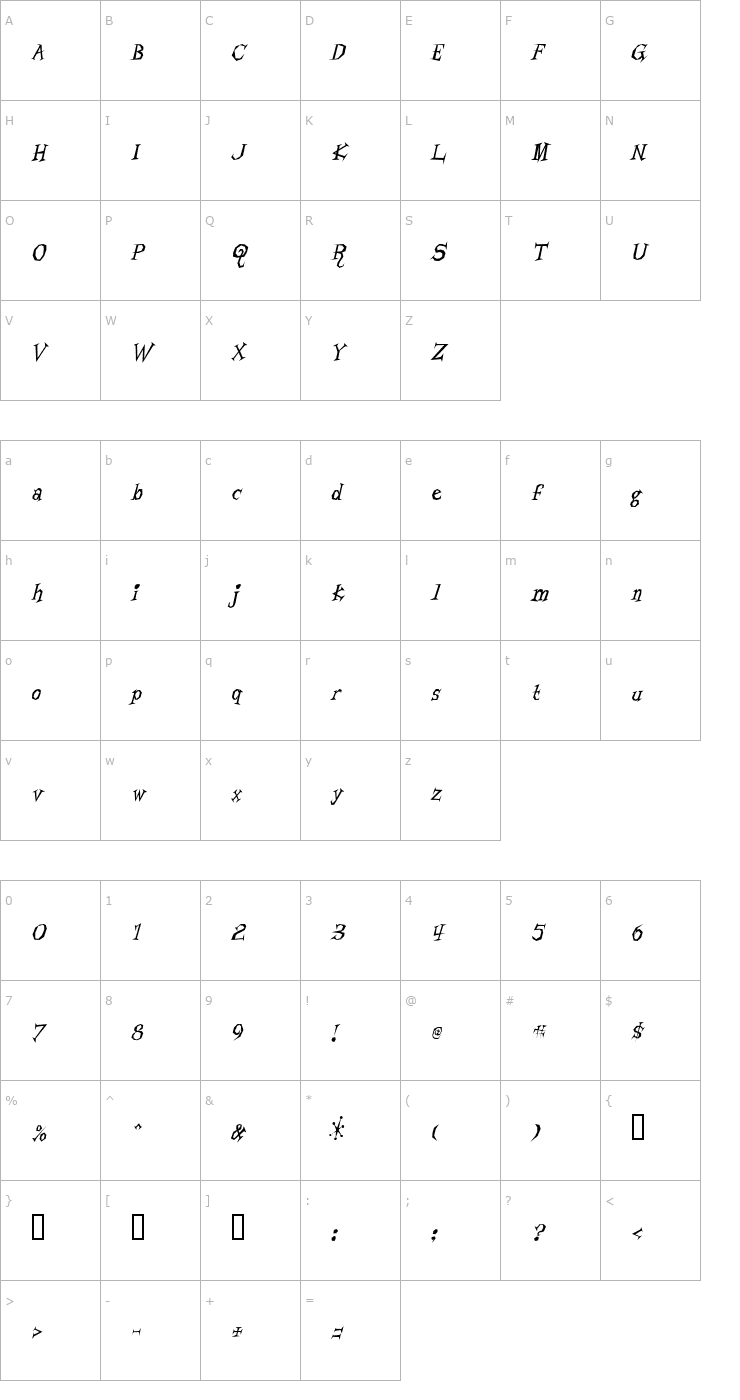 Character Map Living by Numbers Font