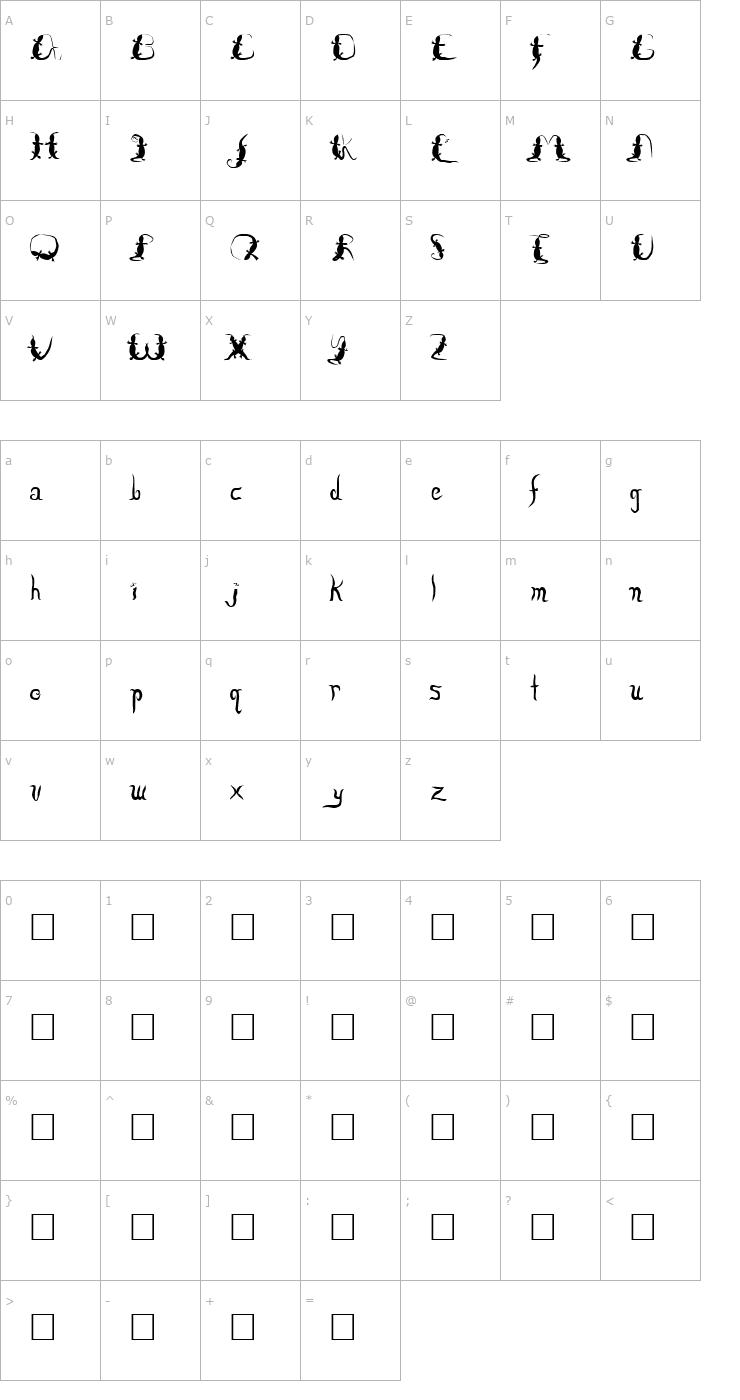 Character Map Lizzard Font