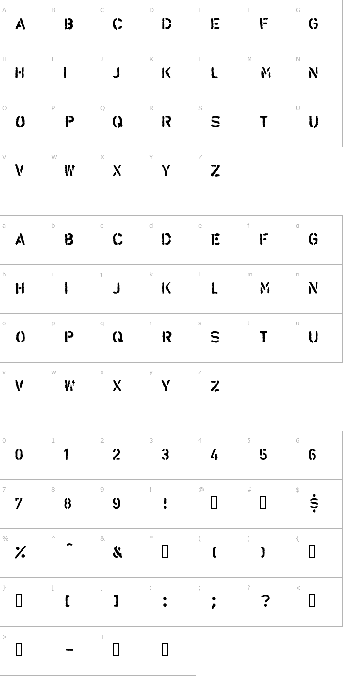 Character Map LL Alarm Font