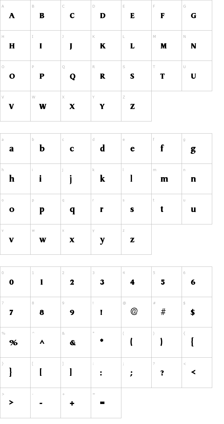 Character Map Llewelyn Heavy SF Bold Font