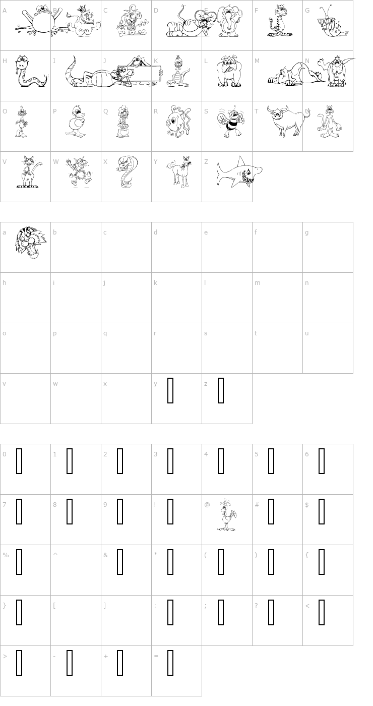 Character Map LM Animal Toons Font