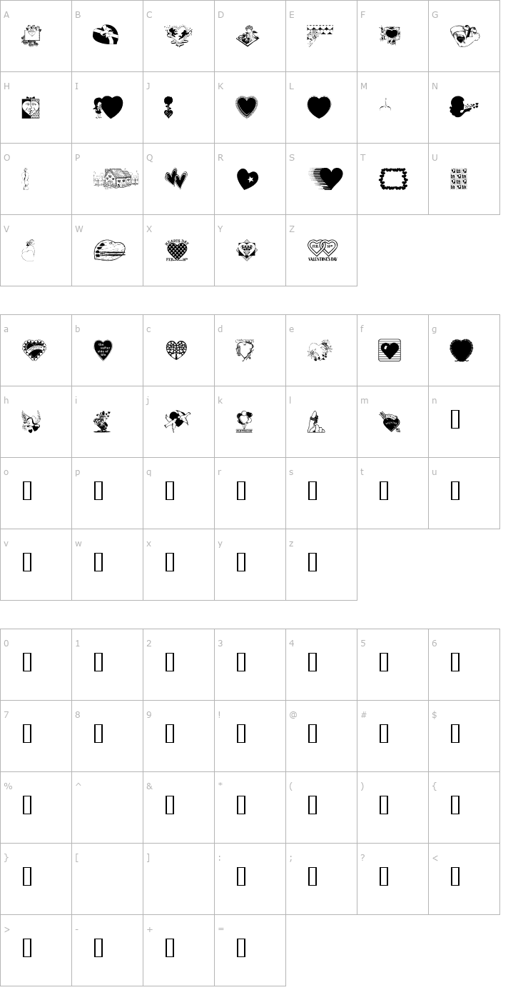Character Map LM Valentines 1 Font