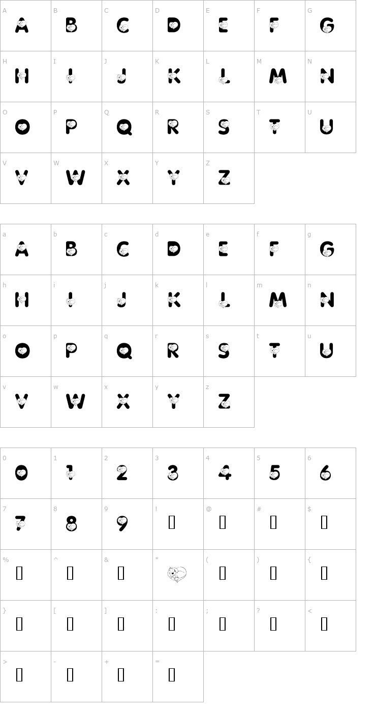 Character Map LMS Clifford, The Big Red Font Font