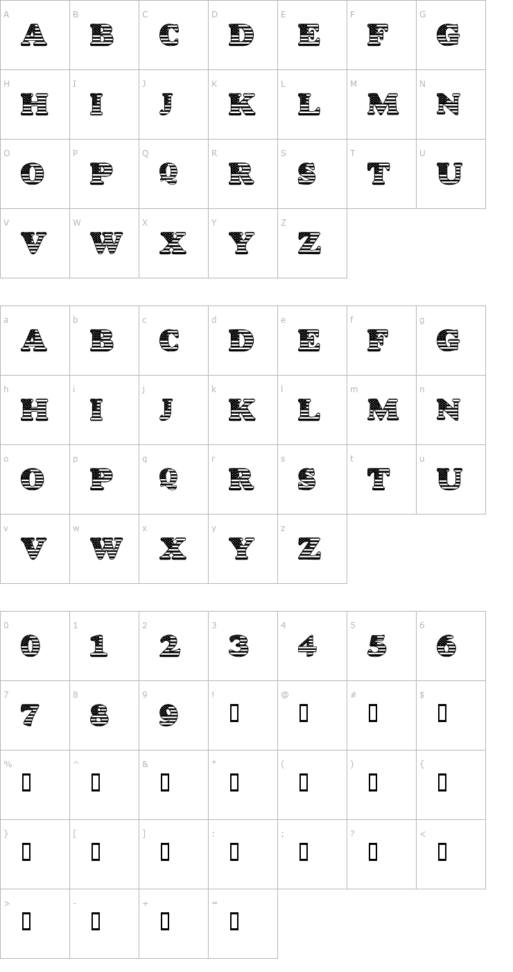 Character Map LMS Star Spangled Font