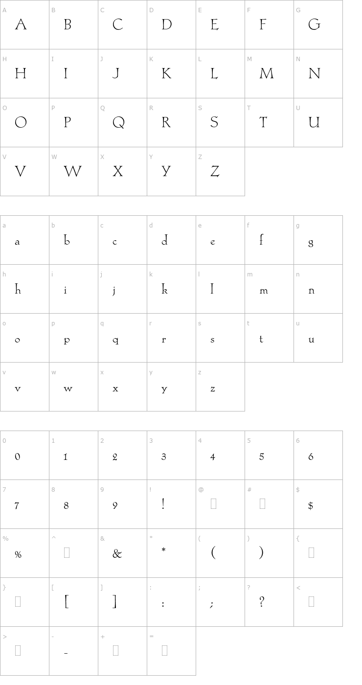 Character Map LocarnoLightPlain Font