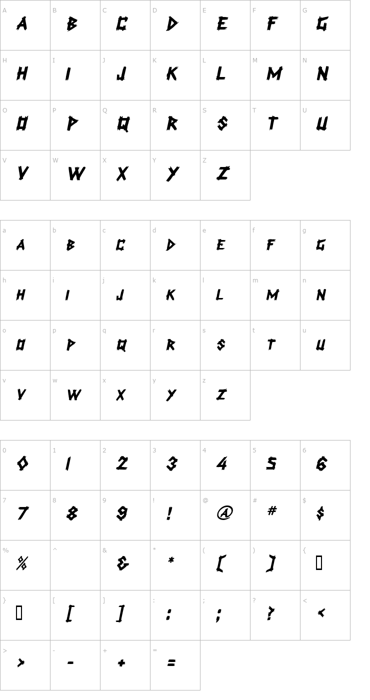 Character Map LogCabin Oblique Font
