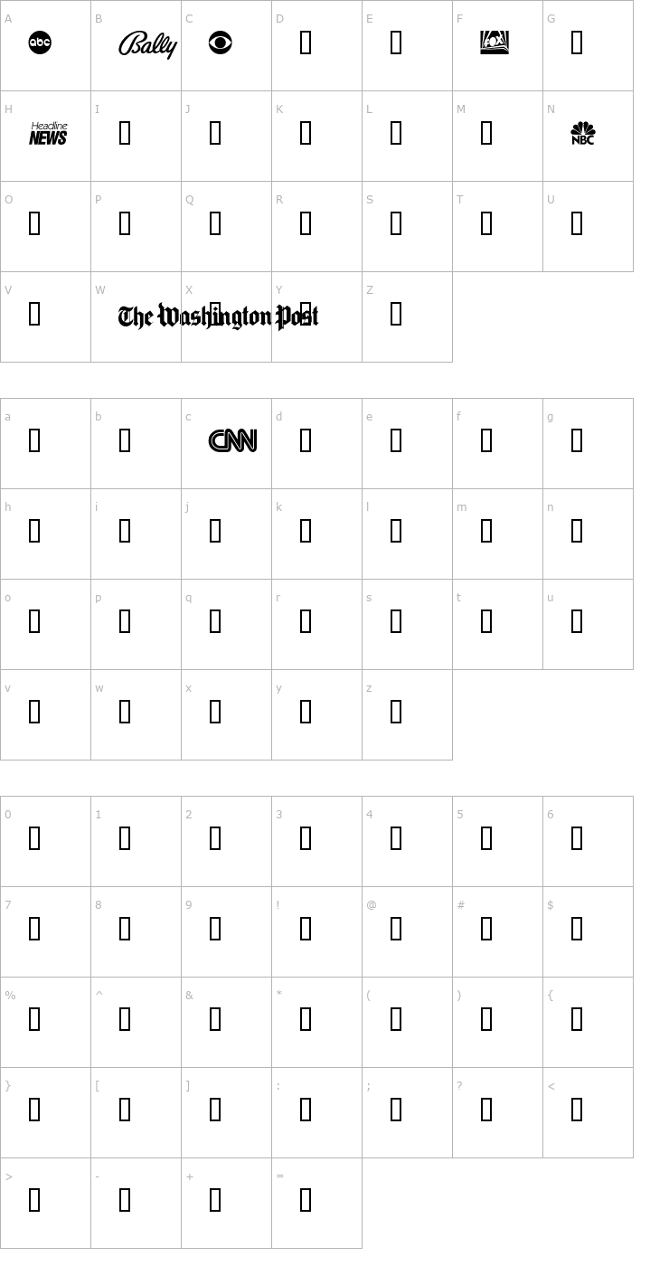 Character Map Logos Entertainment Font