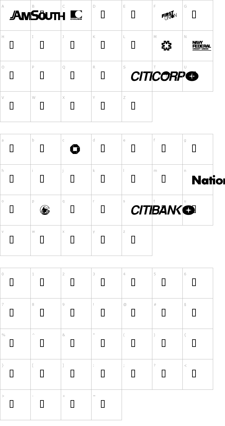 Character Map Logos Financial Font