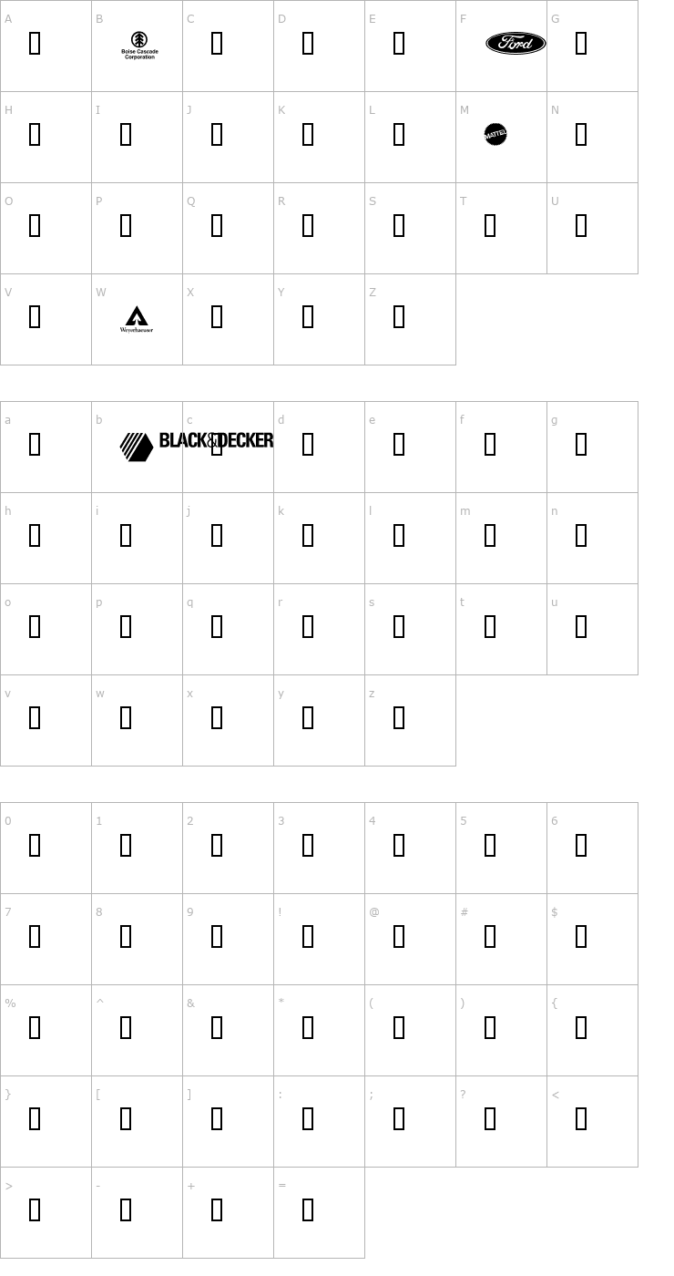Character Map Logos Manufacturing Font