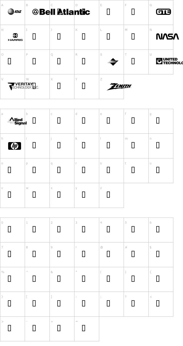 Character Map Logos Technology Font