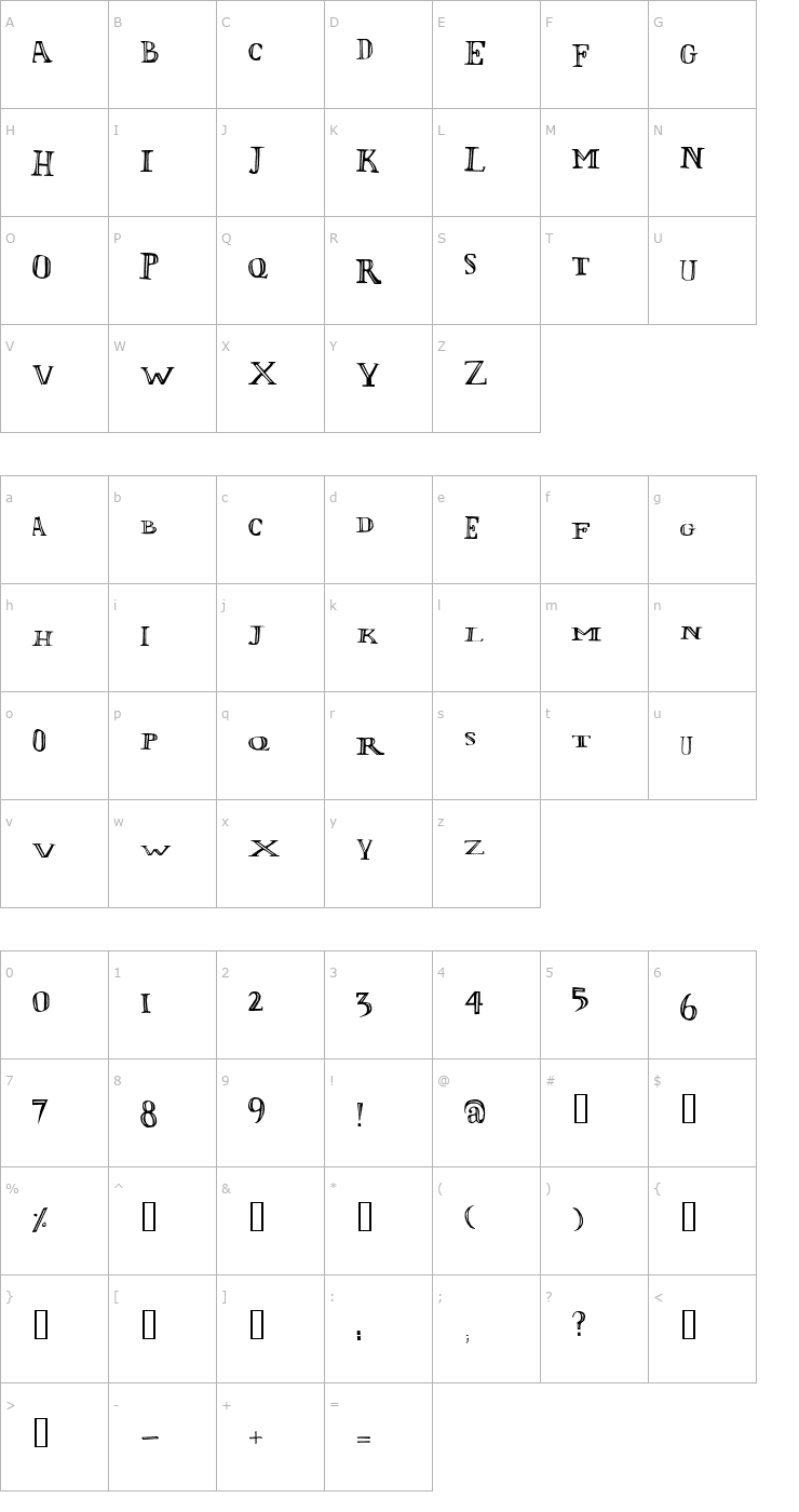Character Map L'Olivier Irregular Font