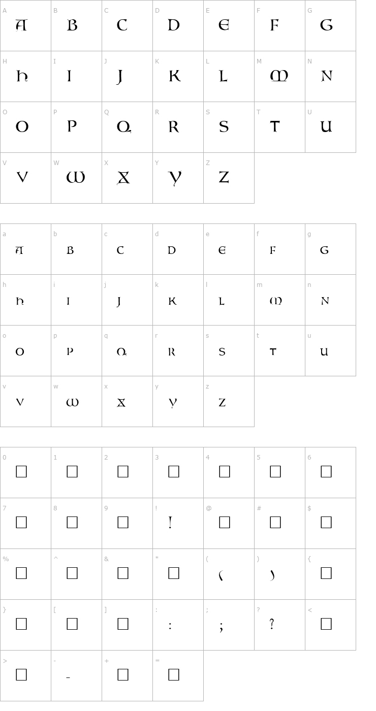 Character Map Lombardic Font