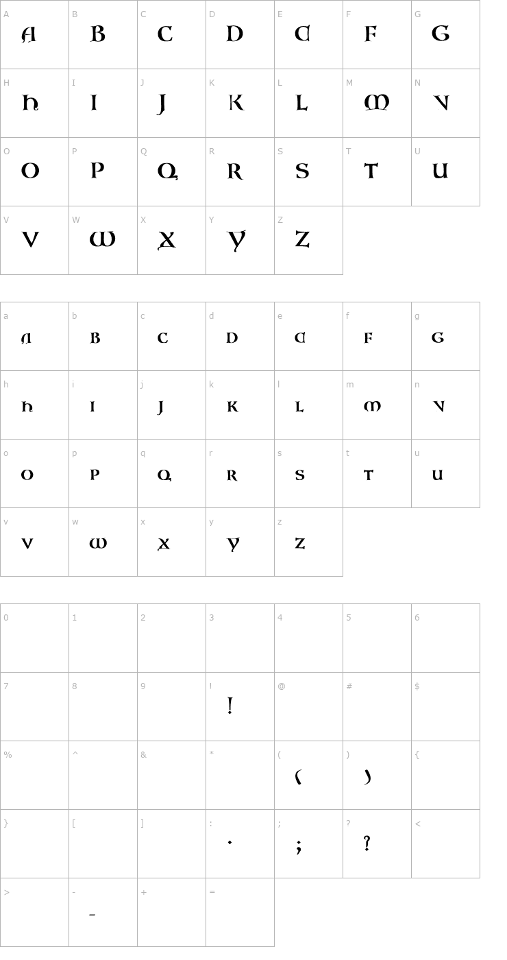 Character Map Lombardic-Normal Bold Font