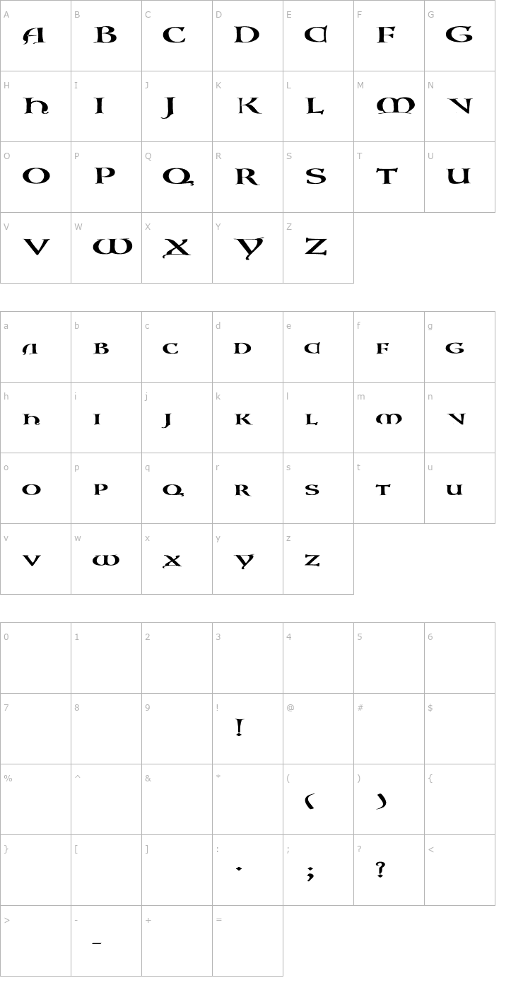 Character Map Lombardic-Normal Ex Bold Font